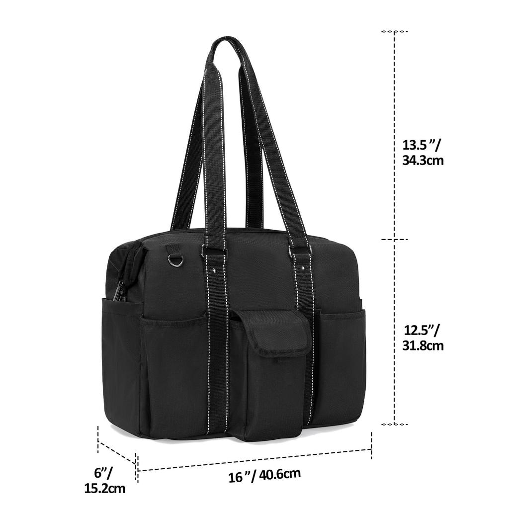 Tote Business Side Large Many A4 Document Includes Pen Holder and Sleeve for Inch Business Black [Damero] Teacher's Bag, Bag, Snaps, Capacity,