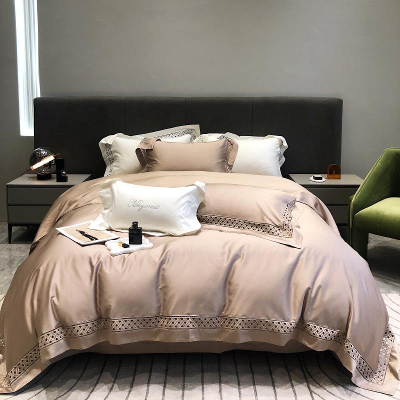 Set nordic din patru piese din bumbac pur, cu număr de 180 de fire, pentru a dormi gol, cearșaf de pat din bumbac cu capse lungi, cuvertură de pilota