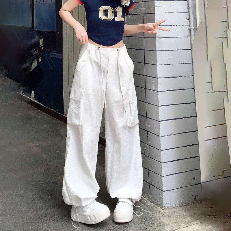 

Dopamine Women s 2025 Bright Color High-Waisted Wide-Leg Cargo Sweatpants S белый