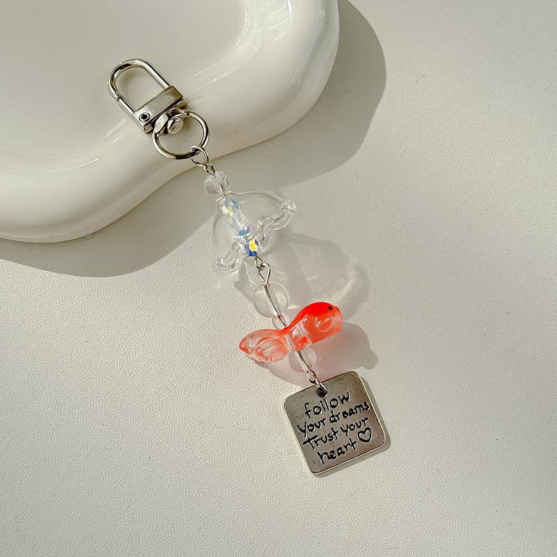 Transparent Keychain Cute Goldfish Wind Chime Pendant Keyring Mobile Phone Lanyard Bag Decorative Chain Kawaii Home Decorations