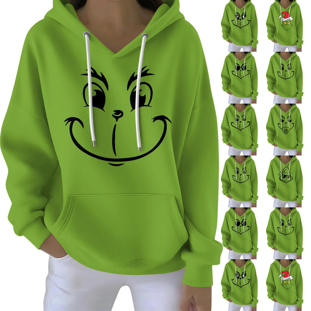 Damen Locker Und Bequemes Kordelzug V-Ausschnitt Langarm Weihnachts-Print Sweatshirt