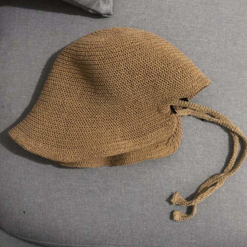 Elegant Breathable Vacation Beach Cap Big Brimmed with Windproof Folding Straw Hat Solid Color Lightweight Woven Sun Cap Daily