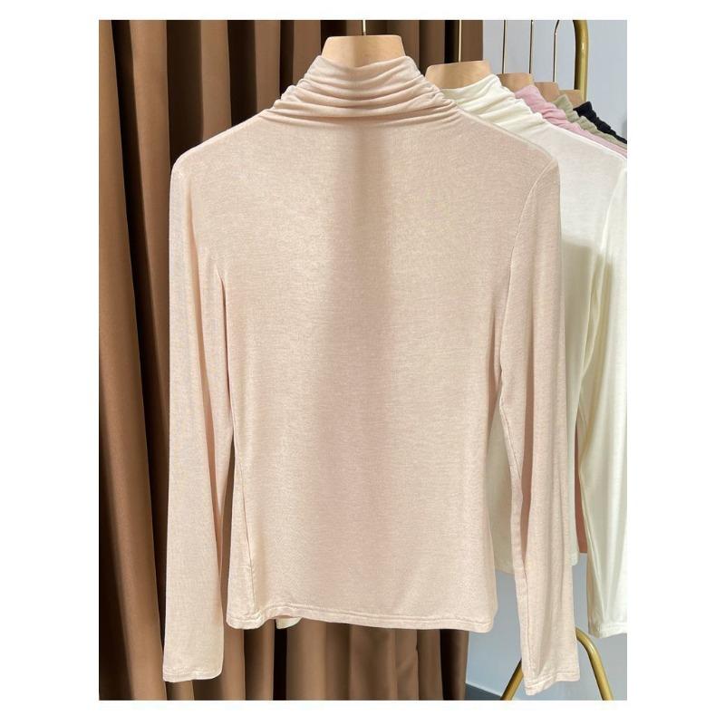 Tricou cu guler înalt și mâneci lungi pentru femei toamnă iarnă stil occidental strat interior strat de bază cu elasticitate ridicată temperament versatil