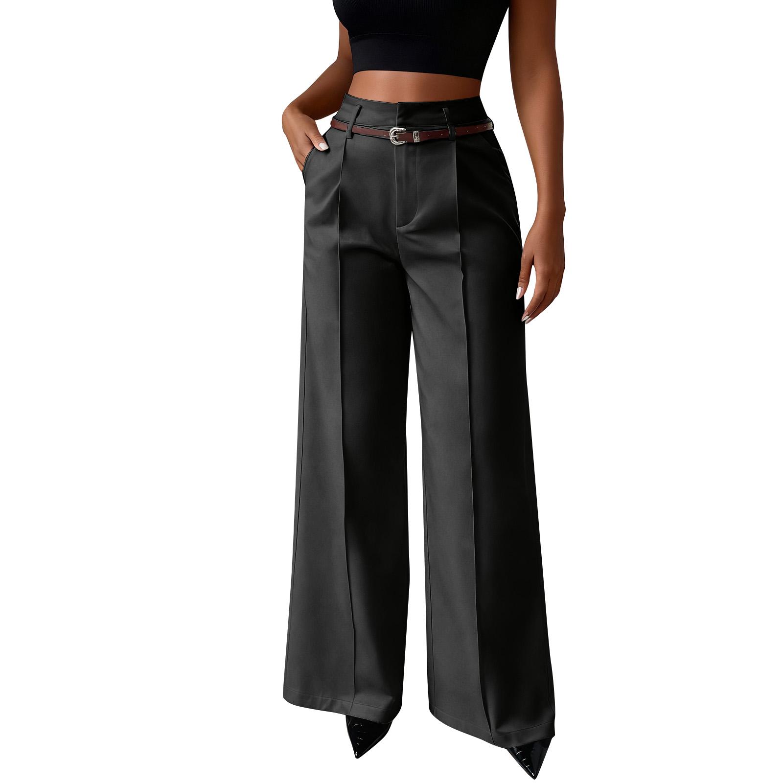 

Women s Wide-leg Trousers, High-waisted Straight-leg Business Trousers, Long Trousers With Belt L