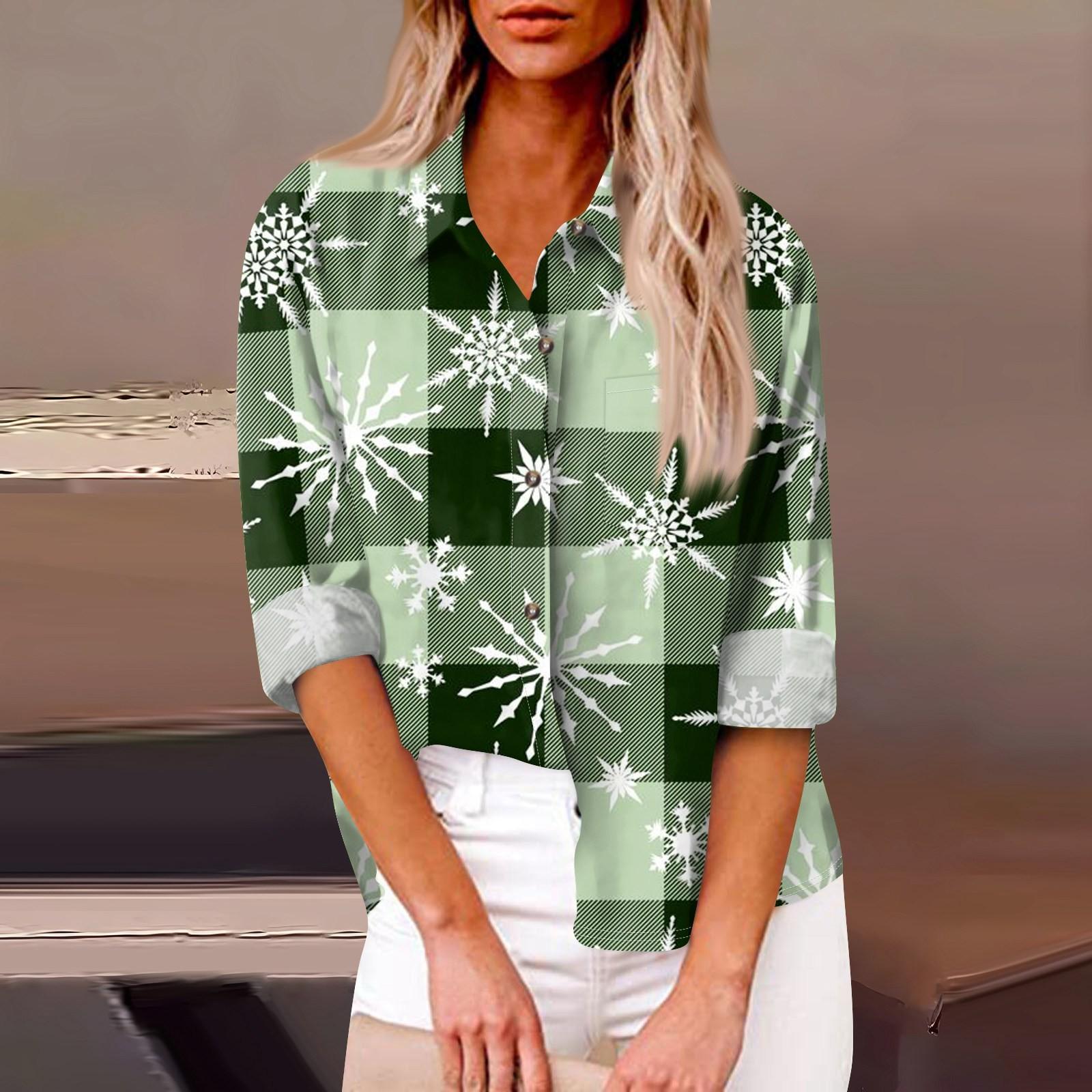 Женская свободная повседневная рубашка с длинными рукавами и рождественским принтом — фото 11