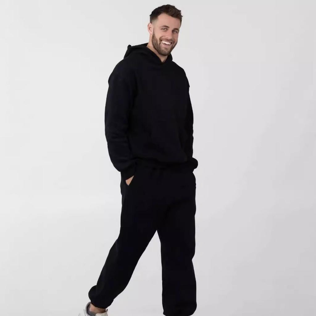 Comfrt Solid Color Embroidery Fleece Oversize Couple Hoodie Casual Loose Sweatpants Set