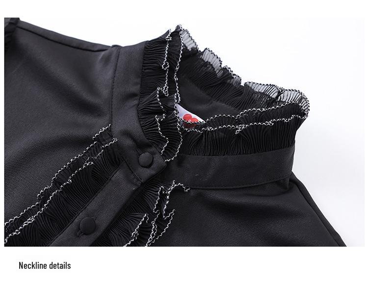 Women's Ruffled Chiffon Long Sleeve Shirt - Spring/Autumn Western Style Top