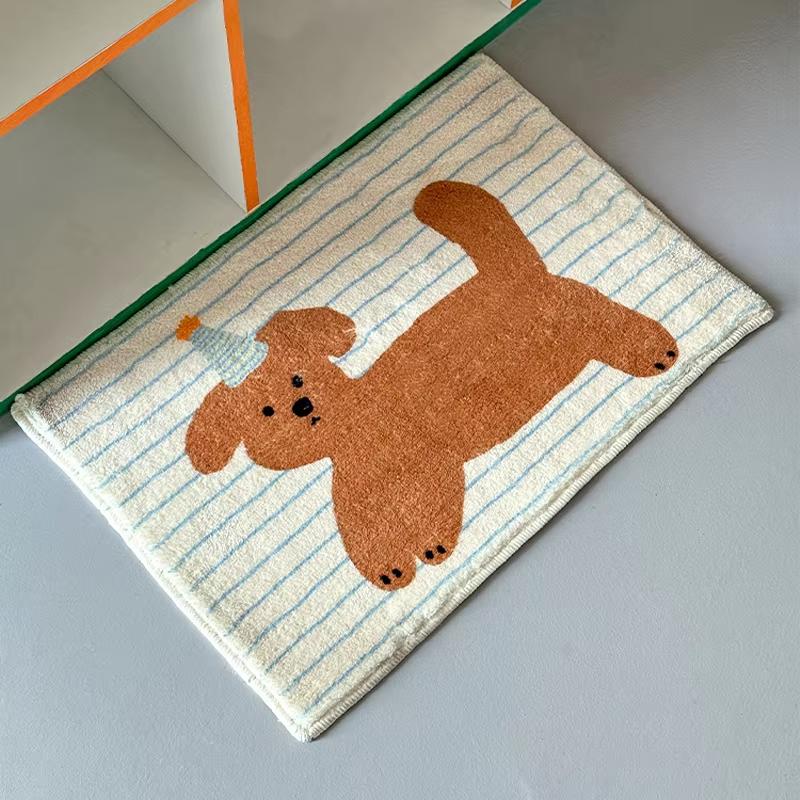 

Cute Cartoon Puppy Striped Carpet Doormat Living Room Sofa Carpet Coffee Table AbsorbentRug For Bedroom Bedside Floor Mat 40X60CM (1.3X2FT