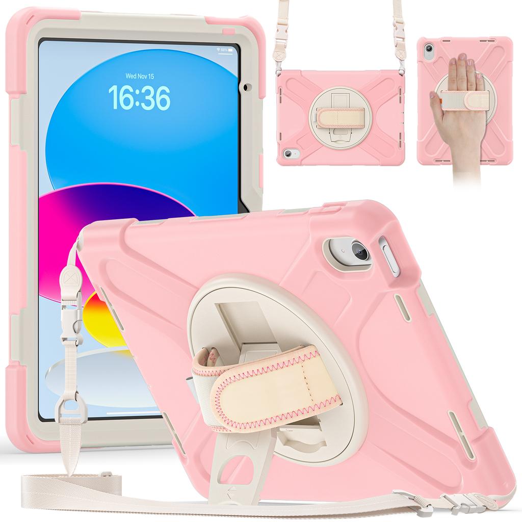 4 in 1 Detachable Mech-style Drop-resistant Wrist Strap Stand Case for IPad A16 11th 10th with Long Rope Soft Silicone Cover