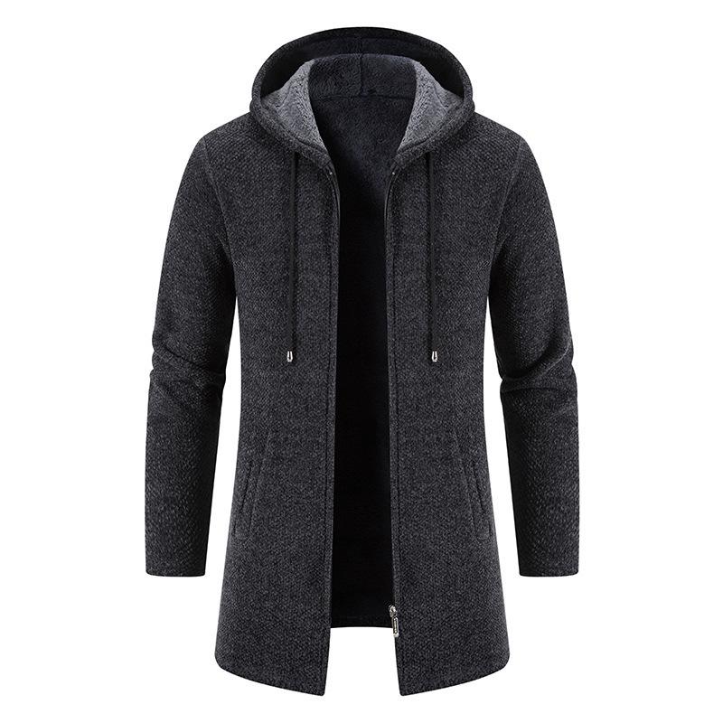 Cárdigan con Capucha para Hombre Otoño Invierno Abrigo Suéter Medio a Largo Suelto Chaqueta Suéter Cortavientos Cárdigan de Longitud Media con Capucha y Cremallera Ropa Exterior