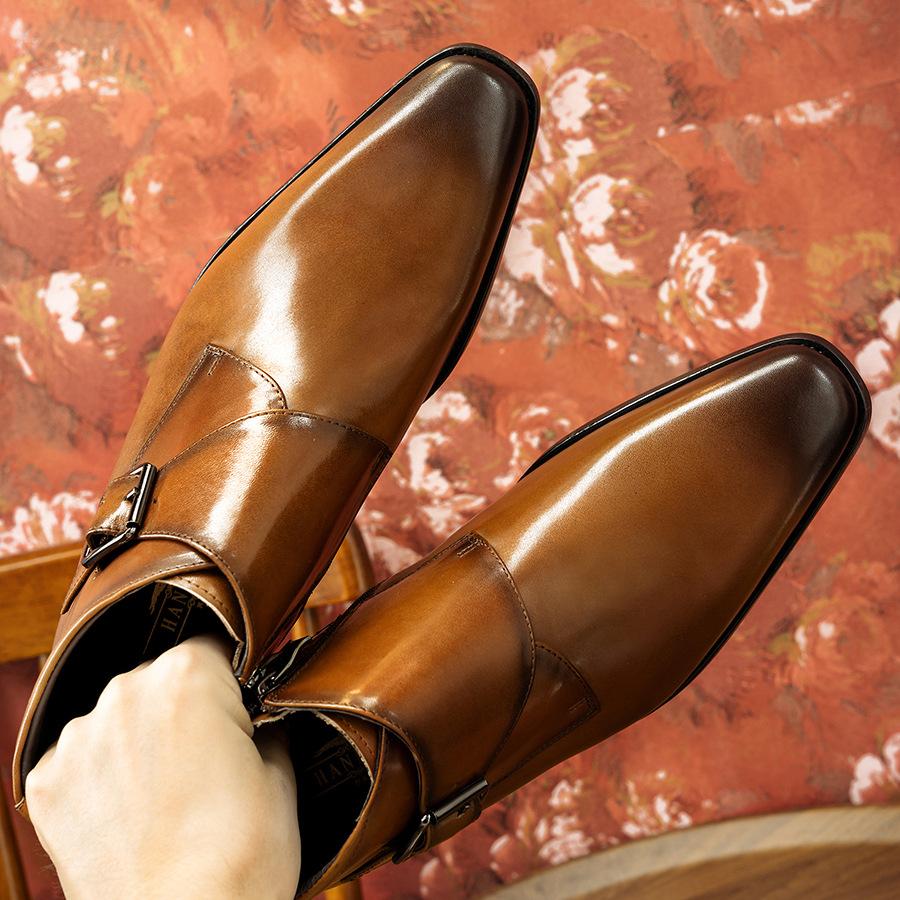 Men s shoes new men s high-top shoes short boots men s small square head leather boots trend 37 12513₽