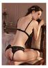 Black Silk Lace Three-Piece Sexy Crotchless Bodysuit 7431