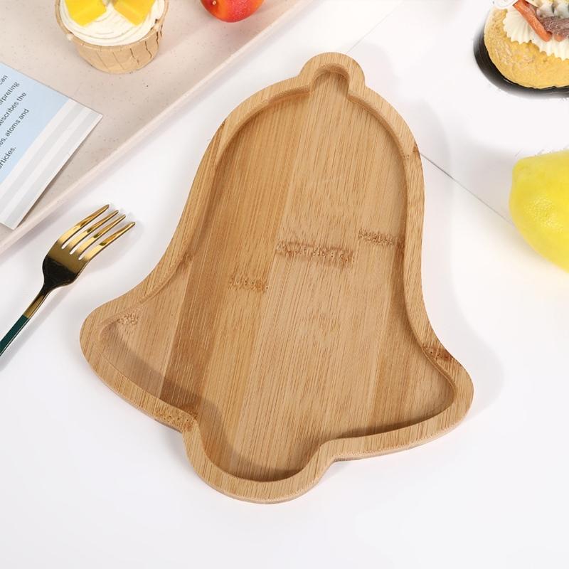 Unique Christmas Patterned Serving Dish Festival Christmas Tree/Bells Shape Platters Stable Wood Serving Tray for Snacks