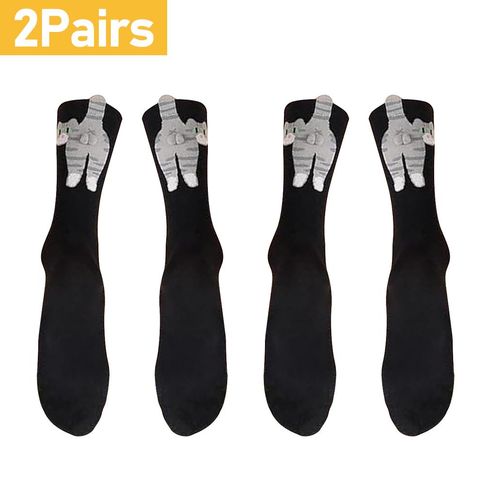White/Black Cartoon Cat Tinkerbell Egg Socks Female Summer Outside Ins Cotton Japanese Cute Quirky Mid-calf Socks