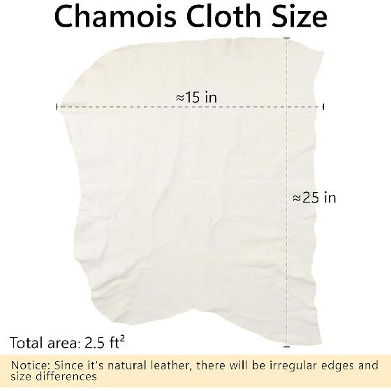 Chamois Towel for Car, Shammy Cloth for Car Drying 15" x 25" (2.5 sq ft) | Absorber Towel for Car Chamois Cloth, Real Leather Reusable Washing Shammy
