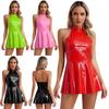 Dame Wetlook Patent Leather Dress Tank Latex Shiny Party Mini Dress Clubwear
