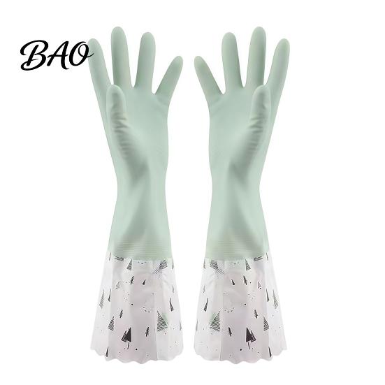 Warm Household Cleaning Gloves Long Sleeves Dishwashing Gloves, Thick Fleece Lining Non-Slip Silicone Rubber for Kitchen And Bath Reusable Waterproof