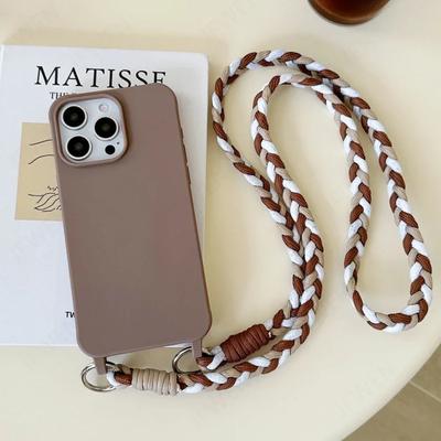 Crossbody Lanyard Phone Case For iPhone 16 15 14 12 13 11 Pro Max Plus Candy Color Silicone Soft TPU Back Cover