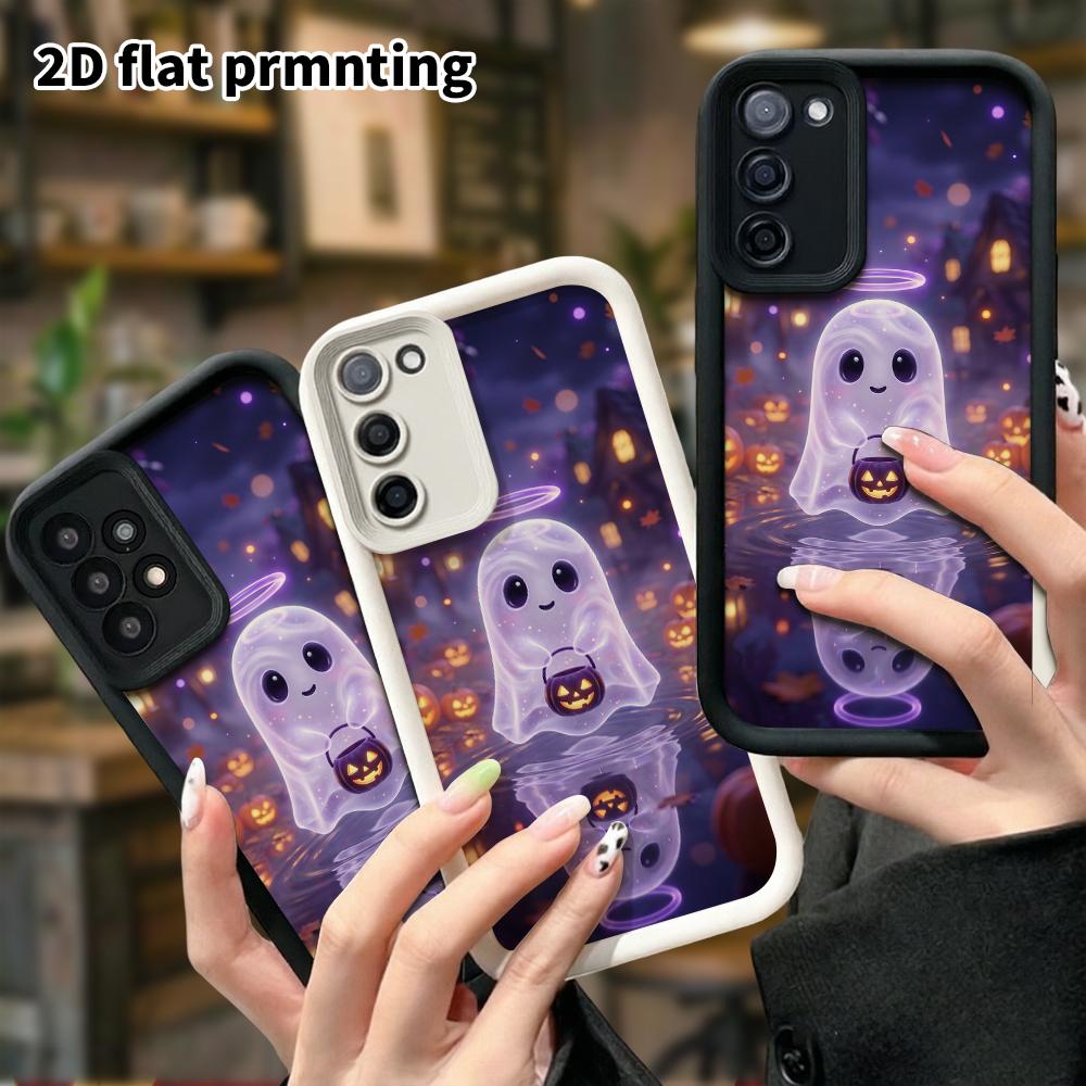 Phone Case: 2D Flat Samsung Galaxy A34 A35 M05 M06 S20 S22 S21 FE Plus 5G Layered Protective Case, Little Angel Ghost, Christmas and Halloween Gift