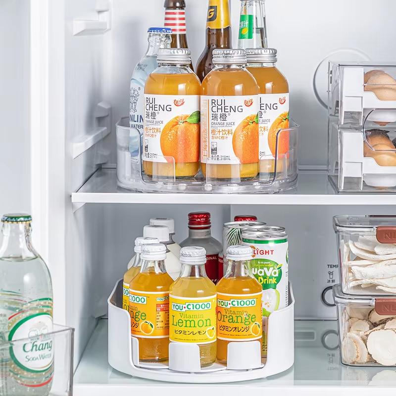 1pc Refrigerator Rotation Storage Rack Kitchen Drinks Seasoning Storage Shelf Refrigerator Rotating Tray Kitchens accessories