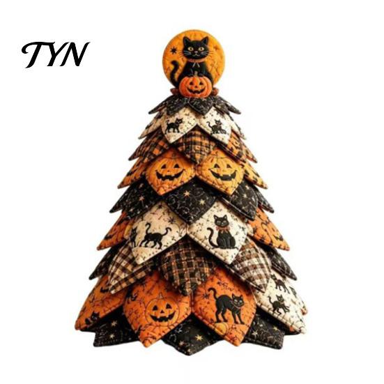 Fall Seasonal Decorations Halloween Quilted Fabric Tree Kit, Witch Cat Spider DIY Autumn Theme Crafting 3D Padded Sewing Craft Project for