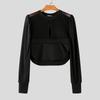INCERUN Men Long Puff Sleeve Mesh Sheer Patchwork Crop Tops T-Shirts
