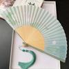 Ancient Chinese Style Small Dance Fan Summer Portable Hanfu Cheongsam Hand Held Fan Green Bamboo Ribs Single-Sided Folding Fan