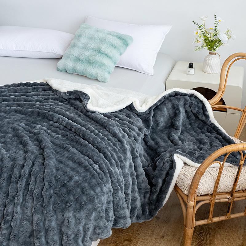 Thickened Bubble Fleece Blanket Double Layer Arctic Fleece Throw Blanket for Sofa Bed 150X200CM