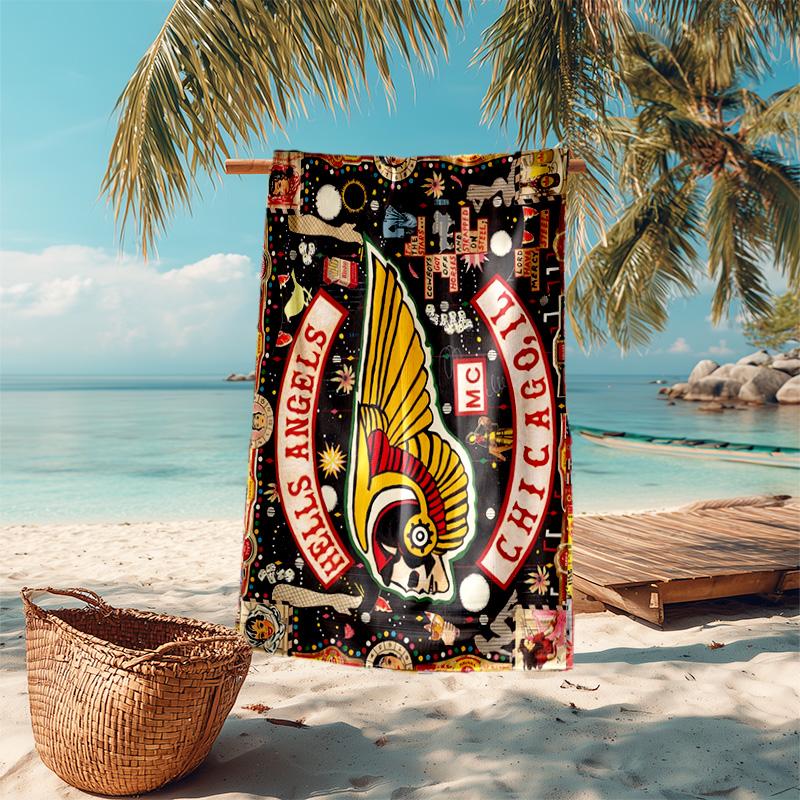 Gang Motorcycle Enthusiasts Hells Angels Motorcycle Club Beach Towel Outdoor Camping Vacation Swimming Beach Towel Outdoor Absorbent Bath Towel Y3