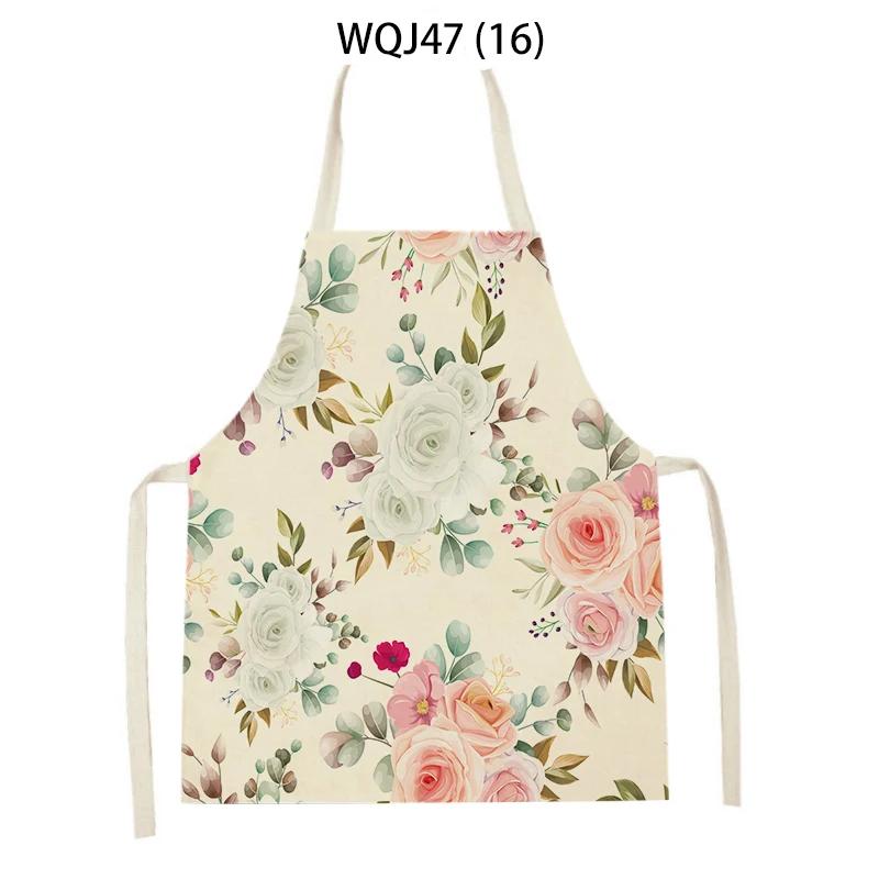 Retro Flowers Linen Kitchen Aprons Floral Printed Cooking Aprons for Women Men Baking Accessories Cleaning Pinafore Delantal
