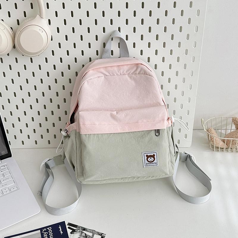 Women Contrast Color Backpack Junior High School Student Travel Small Schoolbag