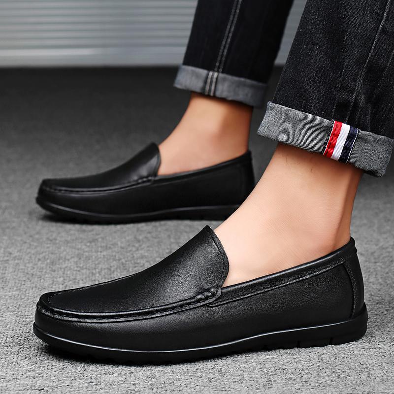 Spring Autumn New Men's Leather Casual Shoes Soft Bottom Comfortable Loafers Simple Daily Men's Flat Bottom Business Shoes