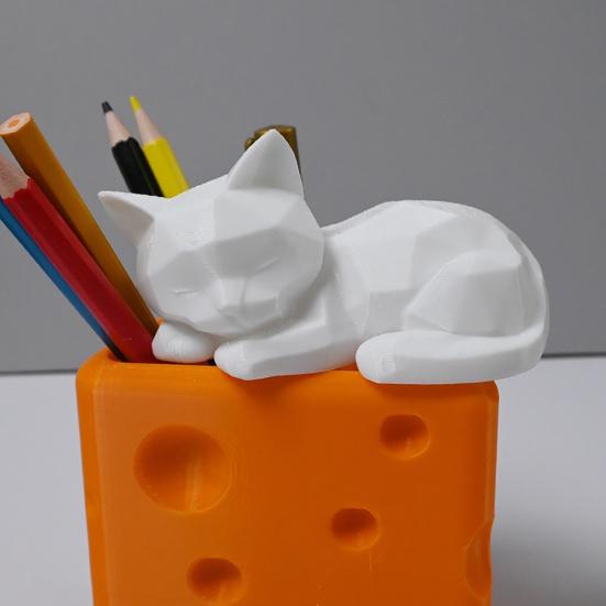 3D Printed Sleeping Cat Figurines Geometric Cat Statue Minimalist Cute Cat Art Crafts
