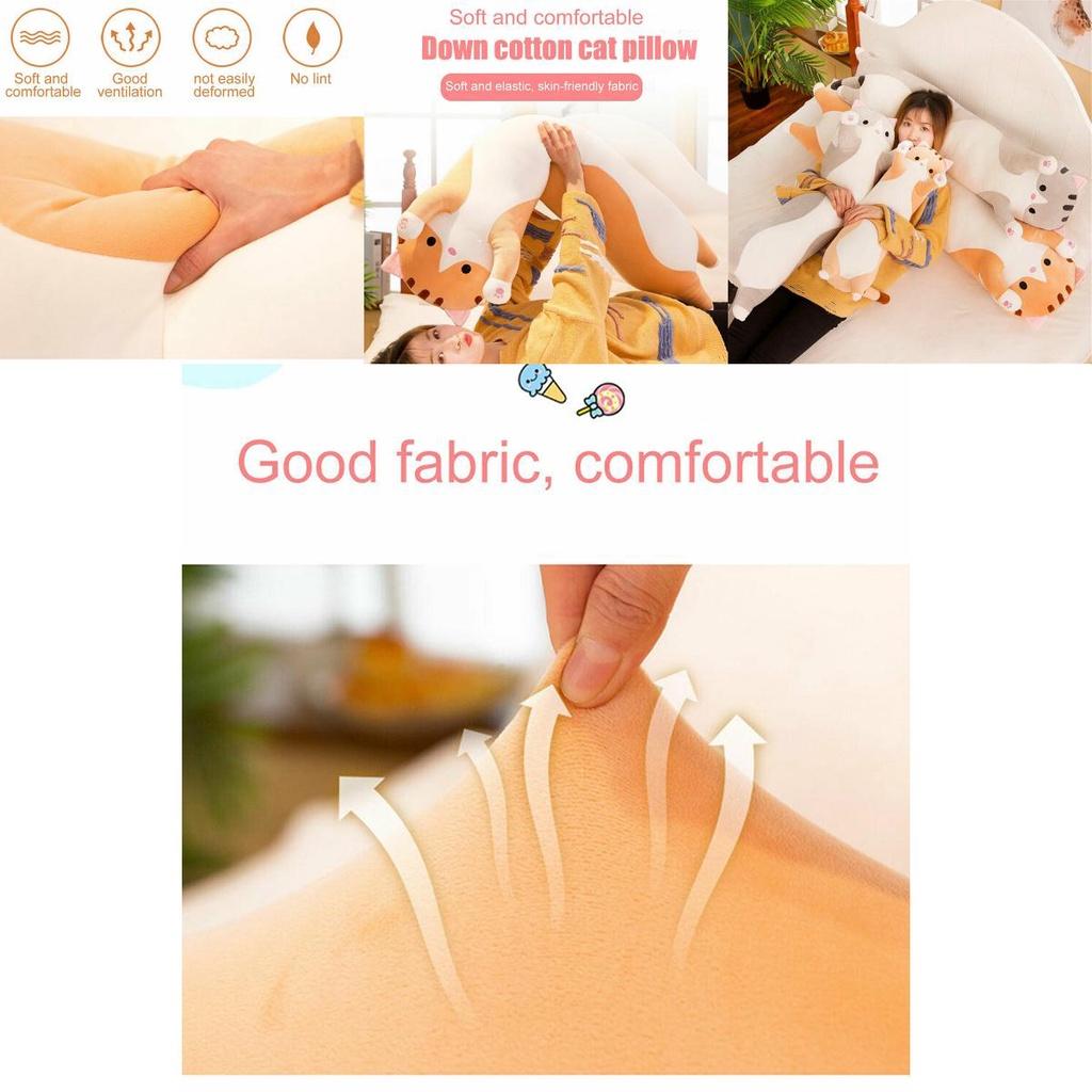 Adorable Long Cat Plush Toy Soft Stuffed Kitten Pillow Perfect For Kids Sleeping Comfort
