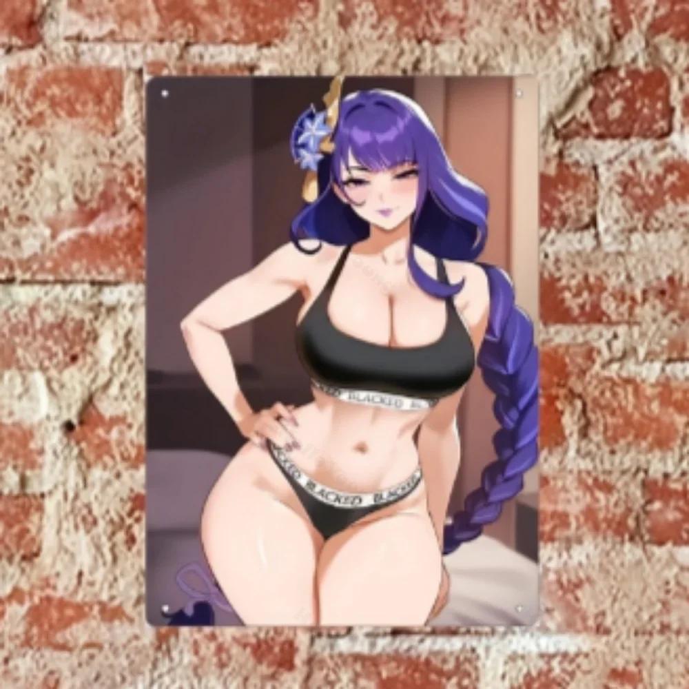 Anime Beauty Themed Aluminum Sign, 1 Pcs Wall Hanging. Decorates Home, Bedroom, Bar, Pre-Drilled, Resistant To Weather Woes.