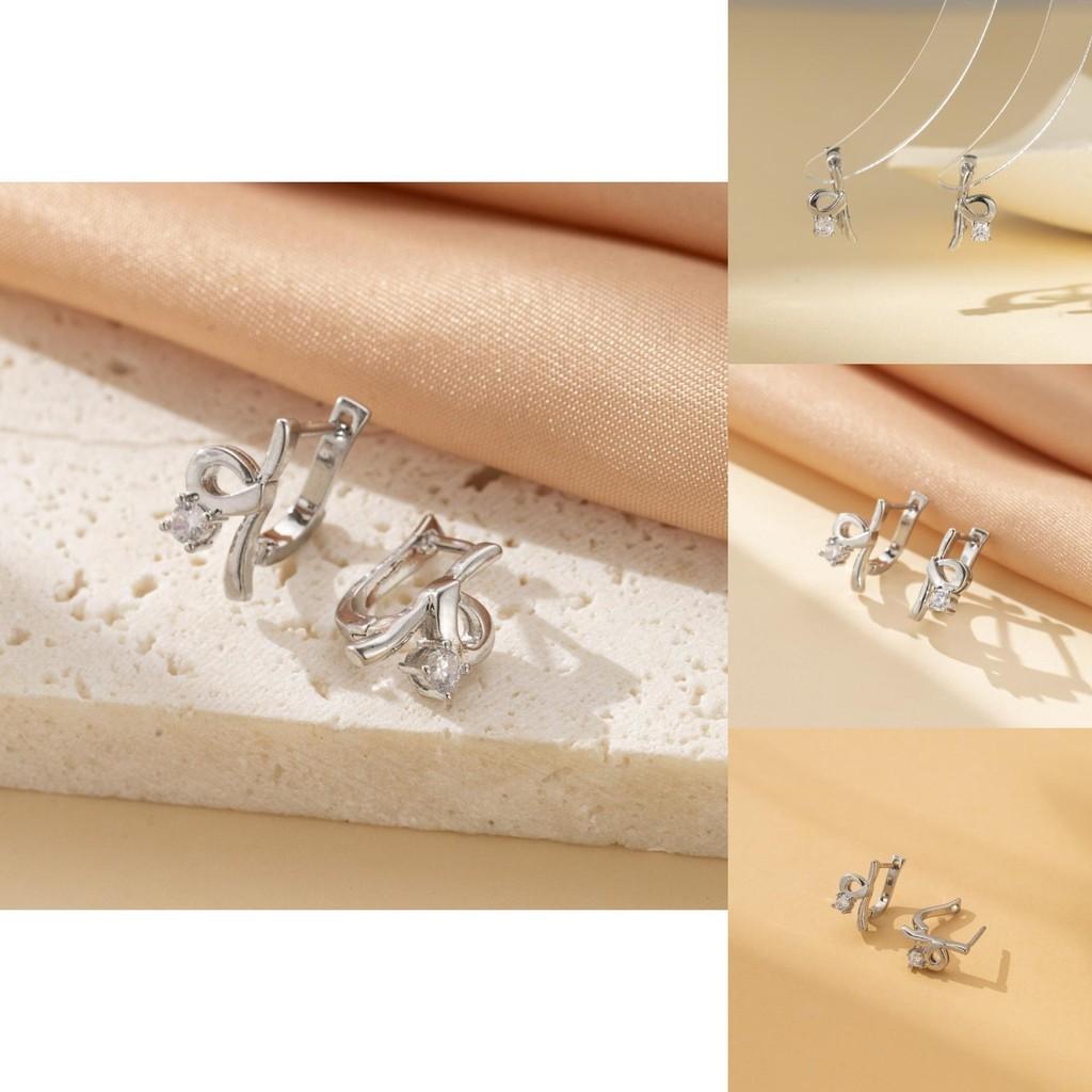 Stylish Geometric Copper Zircon Ribbon Earrings Chic Summer Fashion For Women