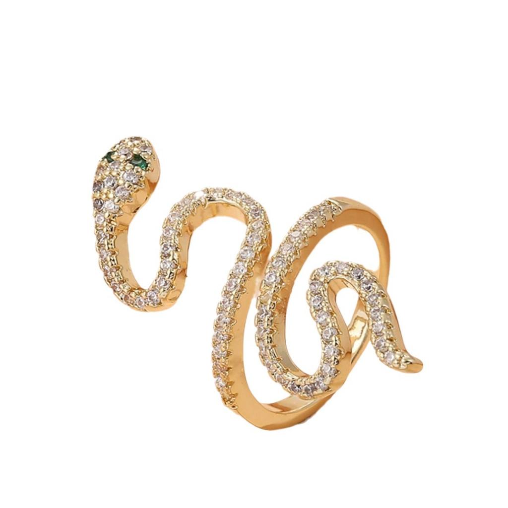 American Hip Hop Personality Full Diamond Ring Niche Spirit Snake Copper Inlaid Zircon Winding Ring Versatile Internet Celebrity Ins Ring