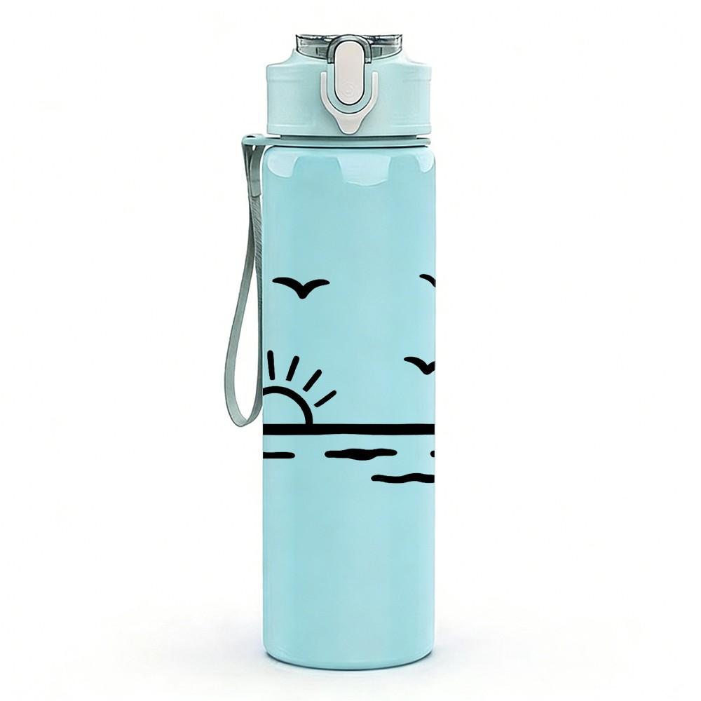 1PC Sunset Seagull Line Art 750ml Color Plastic Sports Water Bottle Leakproof Flip Straw Lid Suitable for Sports Office Home Use