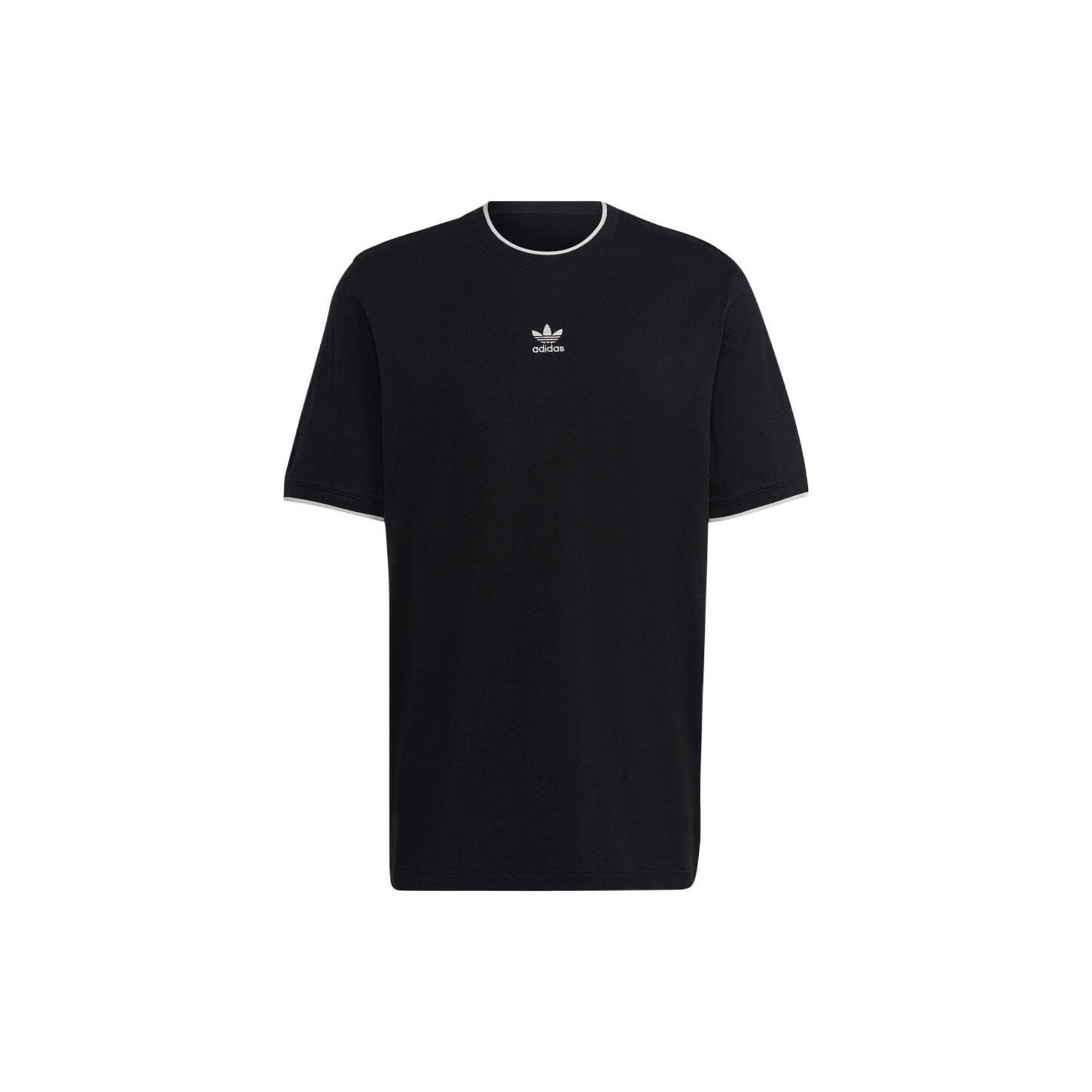 Men s adidas originals Solid Color Logo Casual Round Neck Short Sleeve Black T-Shirt HK7305 M