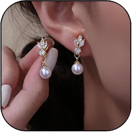 Crystal Pearl Earrings for Women Zircon Pearl Dangle Earrings Pearl Drop Earrings Trendy Birthday Wedding Prom Jewelry for Women золотой