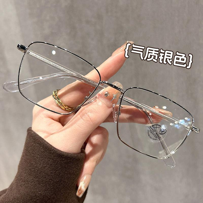 Gold Frame Wood Grain Legs Gold Silk Glasses For Men And Women Can Be Equipped With Myopia Degree Square Frame Flat Mirror Anti-Blue Glasses Frame