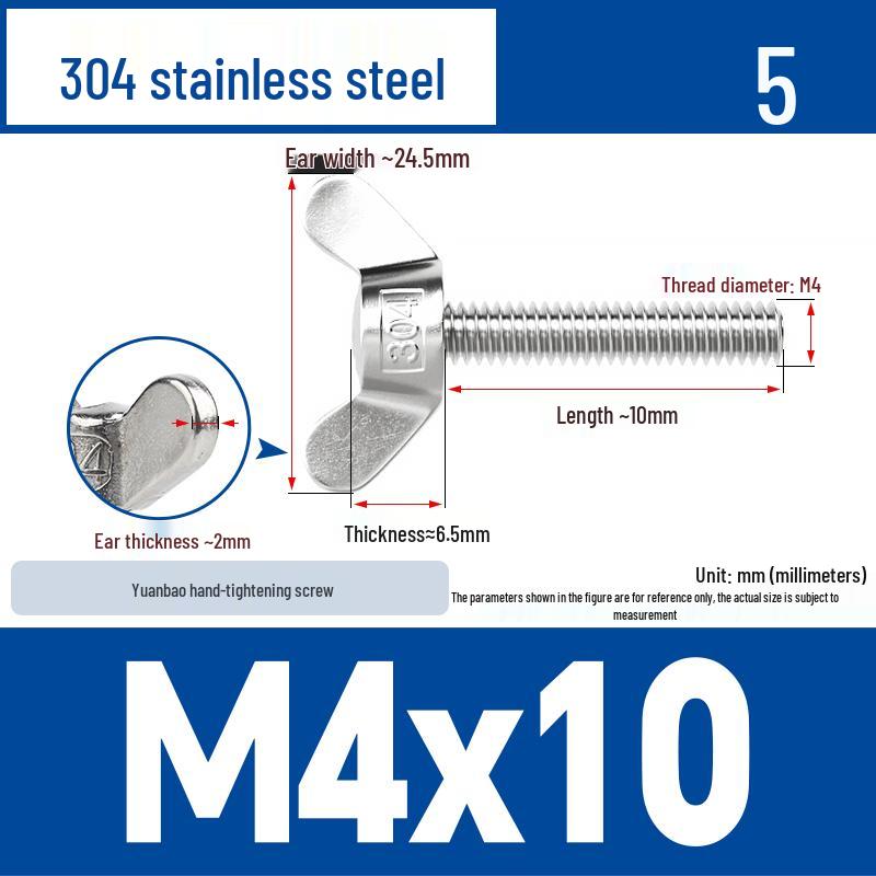 304 Stainless Steel Butterfly Weld Screw Yuanbao Hand-Tight Horn Bolt M3-M16