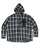 SK8ER ROCK Cross Cut-Off Tartan Check Hoodie Shirt ((Schwarz))