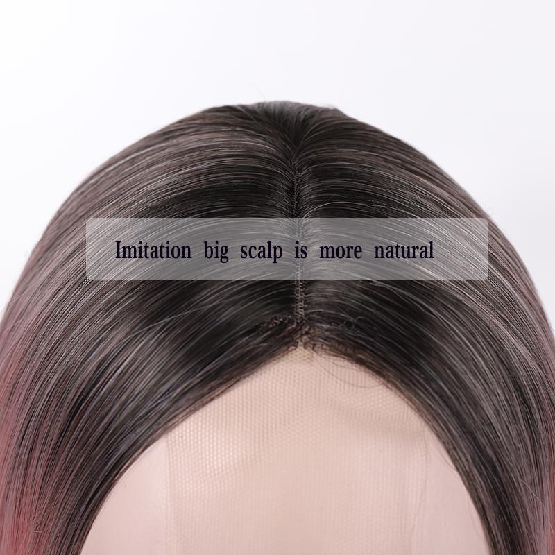 Long Straight Synthetic Lace Front Wig For Black Women Heat Resistant Hair Ombre Pink Wig