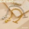 DIEYURO 316L Stainless Steel Fashion Exquisite Dual Heart Love Pendant Bracelet Lady Classic New Waterproof Hand Chain Jewelry