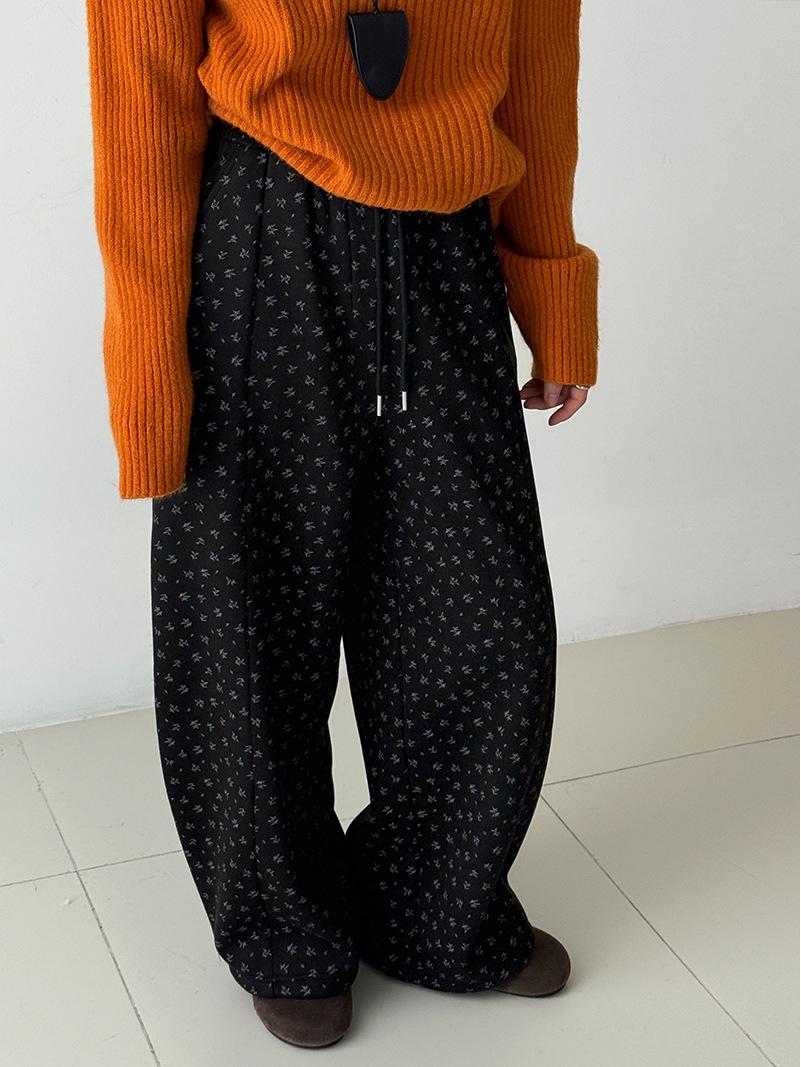 

Lu Xi Women s Winter Floral Wide-Leg Pants - Slimming Thickened Elastic Waist Long Trousers 1778 Medium