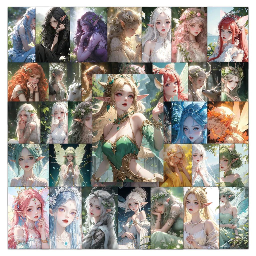 50 Creative Stickers for Elves Girls, Personalized Hand-painted Decorative Water Cup, Can Be Used To Drop Glue, Mobile Phone Case Stationery Stickers