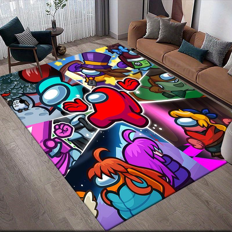 Among Us Flannel Pattern Square Carpet,Area Rug,Carpet Rug for Living Room Bedroom Sofa Playroom Decor,Non-slip Floor Mat