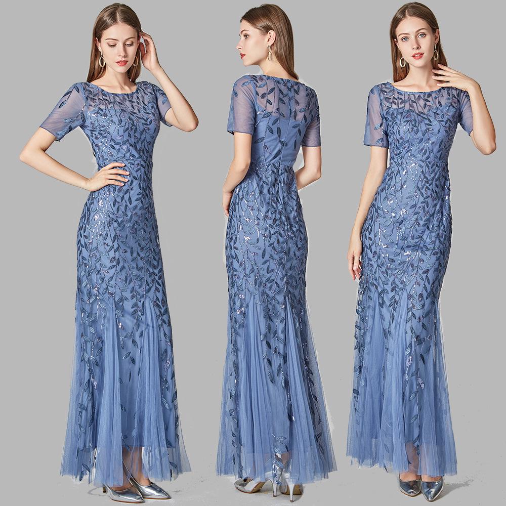 2024 Spring/Summer European-American Slimming Sequin Mesh Fishtail Evening Gown for Women