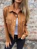 Suede Turn-Down Collar Long Sleeve Jacket with Metal Zipper - 2025 Collection